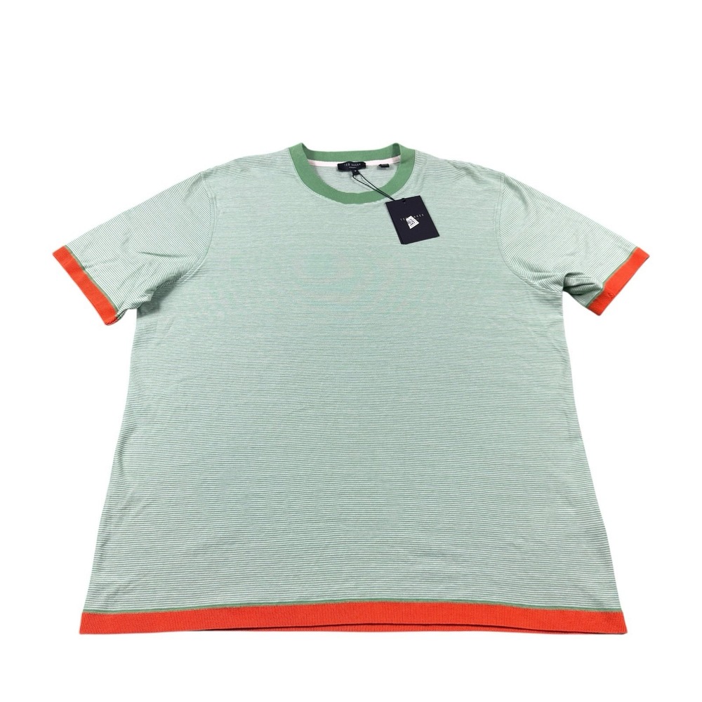 Ted Baker London Green Stripe Orange Tipped Cotton T Shirt Size 6 NWT